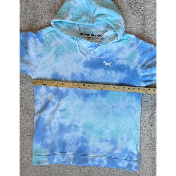Victoria's Secret PINK Sz Medium Campus Funnel Neck Pullover Hoodie Blue Tie-Dye - Picture 8 of 14